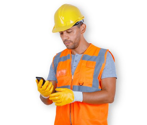 man with safety hat and smartphone