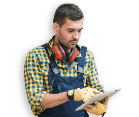 man work clothing with tablet