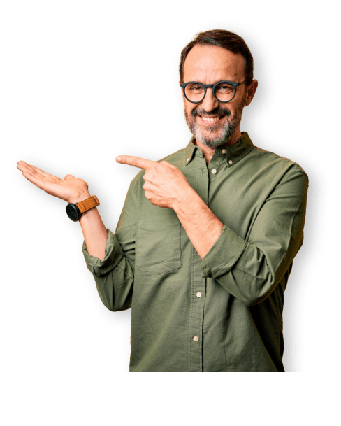 man smiling pointing