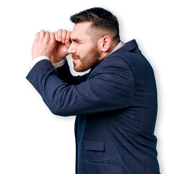 man hands binoculars