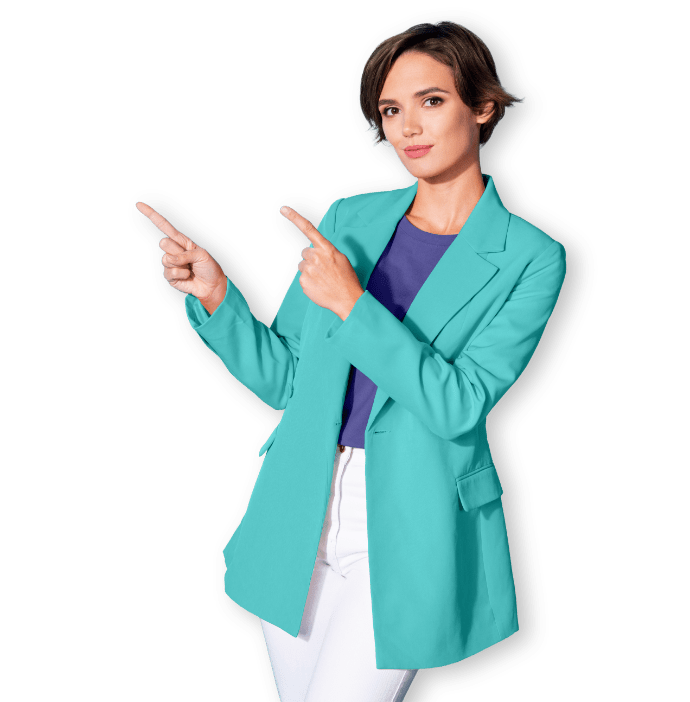 woman jacket pointing