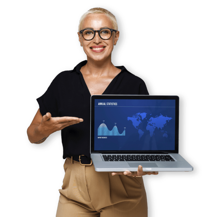 woman showing pc graphic
