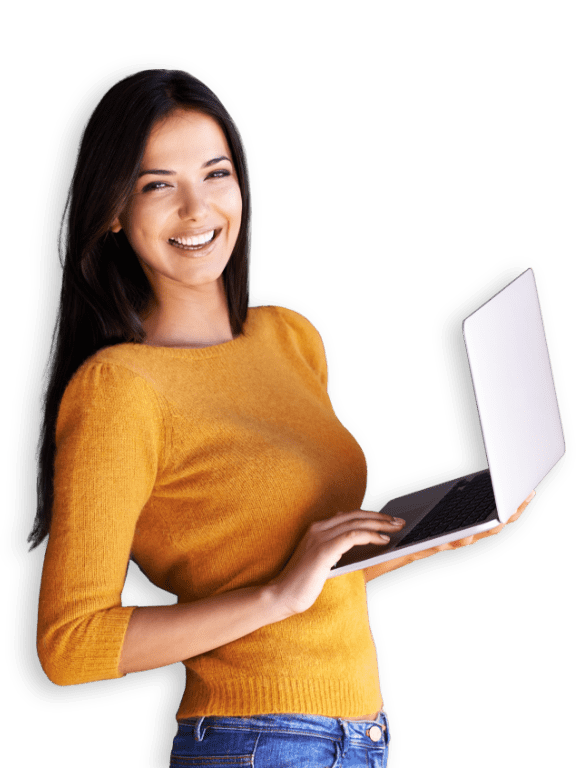 girl pc smiling orange shirt