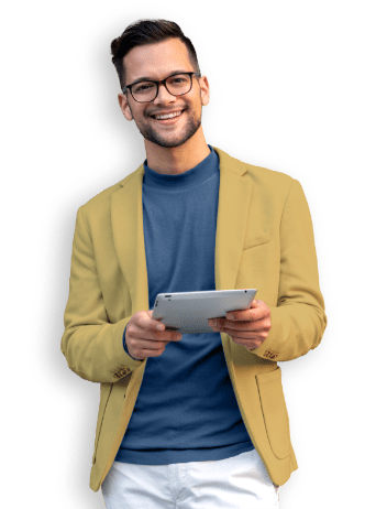 smiling man with tablet