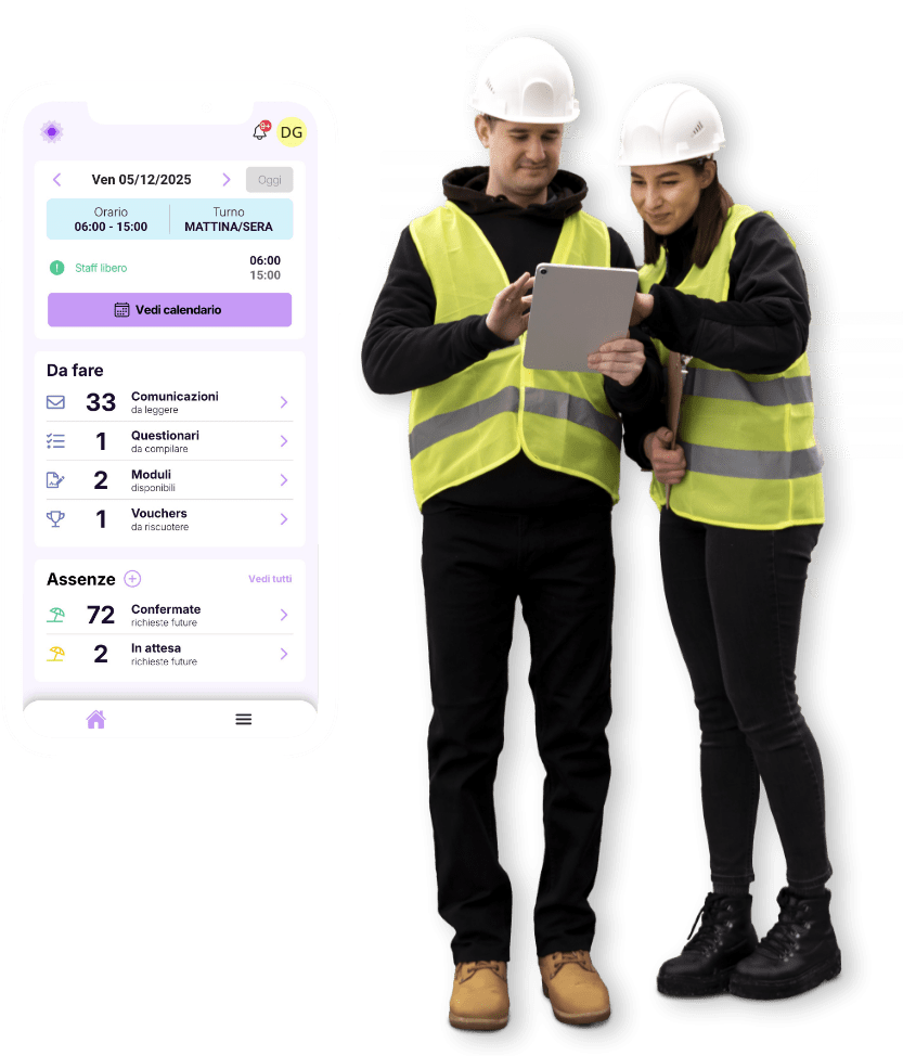 man woman safety hat tablet