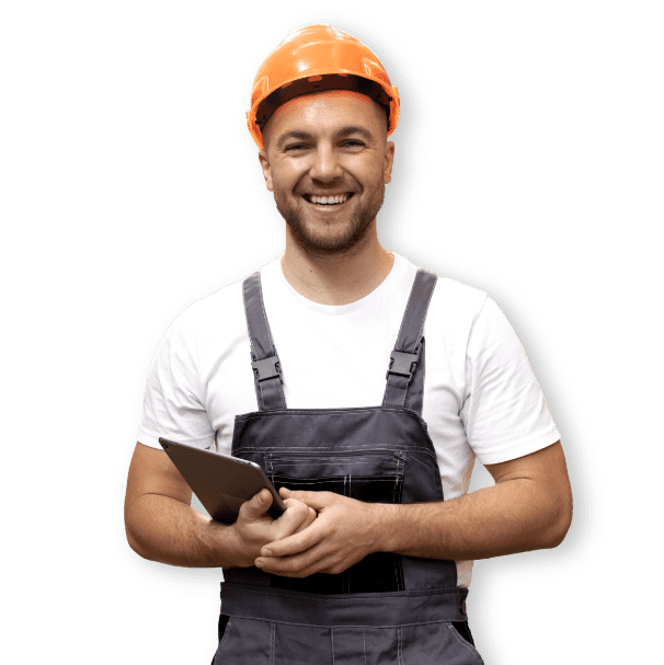 boy smiling safety hat tablet