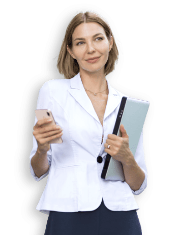 woman white blazer pc