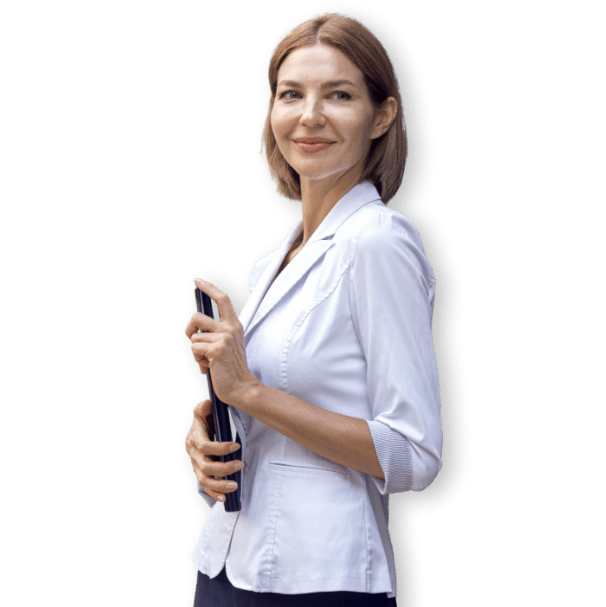 woman white blazer side