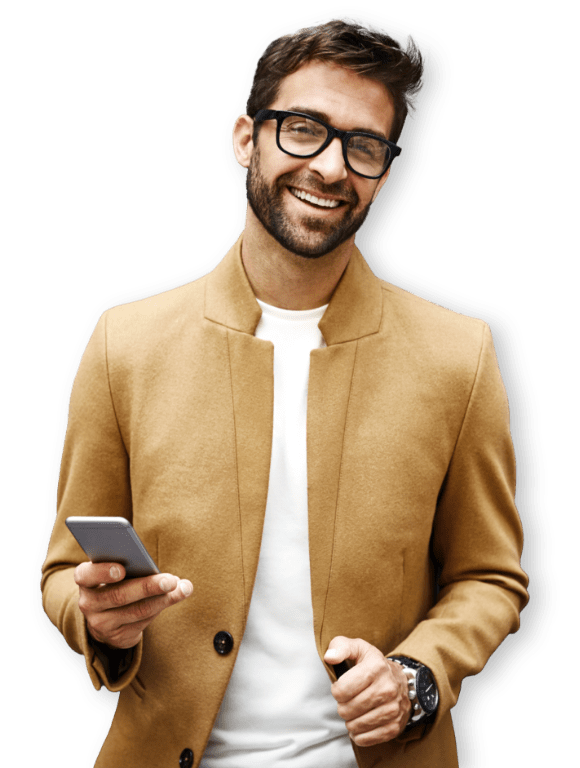 man smartphone glasses