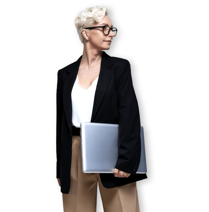 woman blonde glassess pc