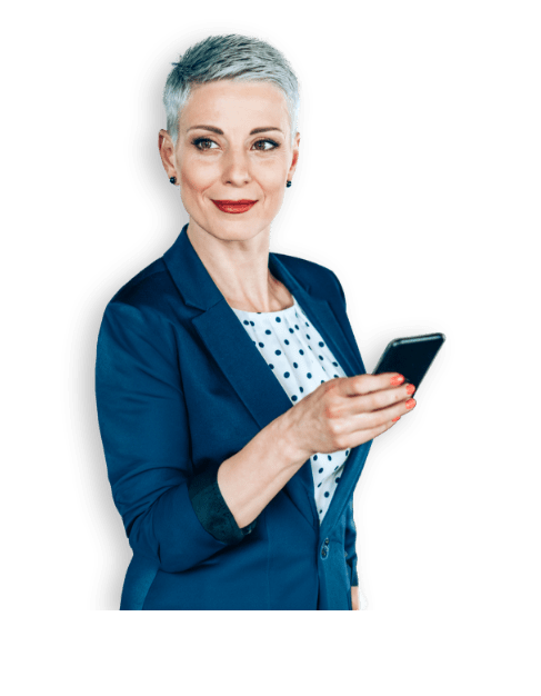 woman blazer smartphone