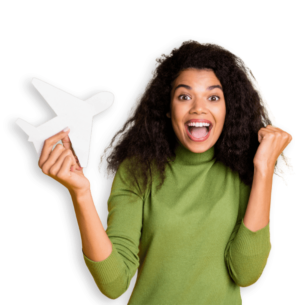 smiling woman with paper airplanes