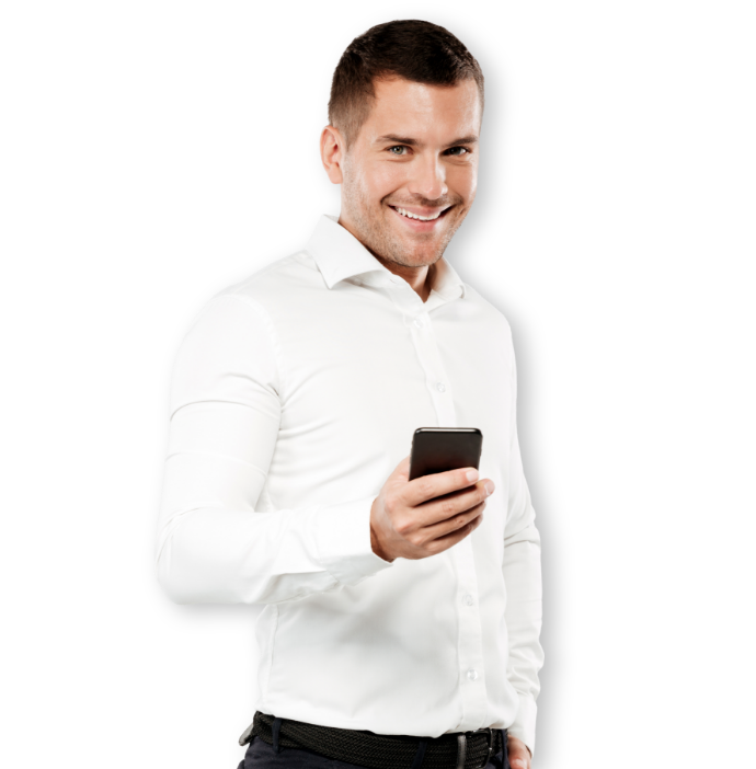 man smile smartphone