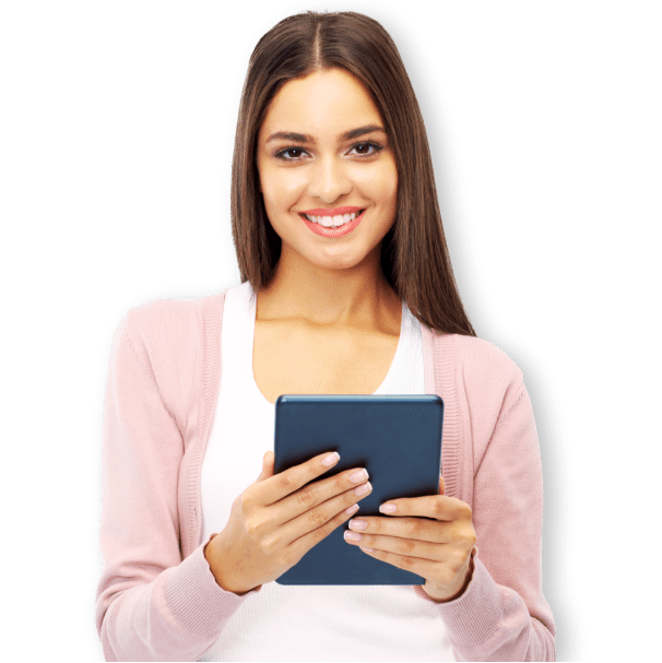 woman with ipad