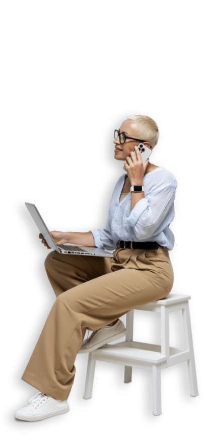 woman sitting smartphone pc
