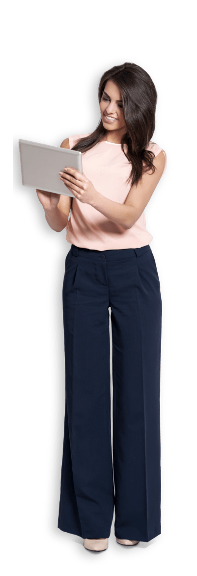 woman whole with tablet