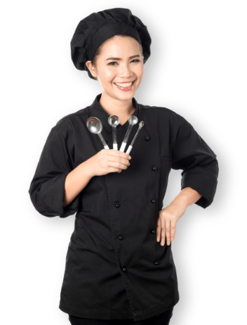woman catering spoons