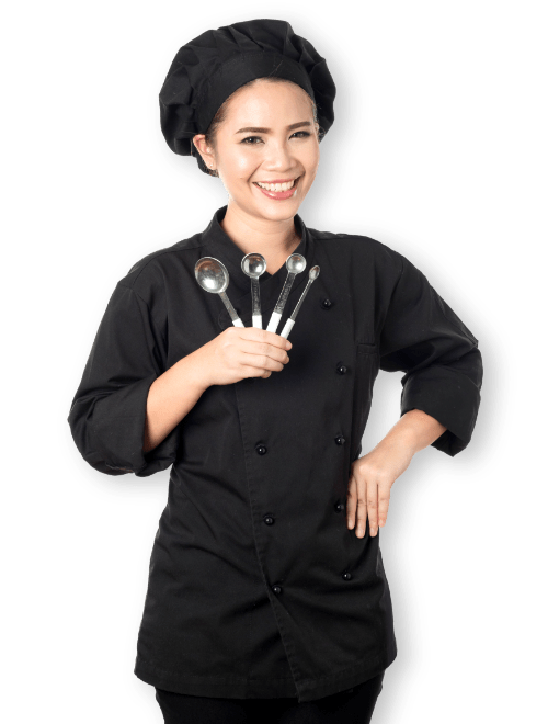 woman catering spoons