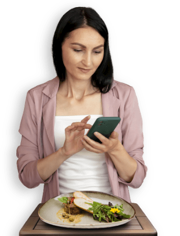 woman food smartphone