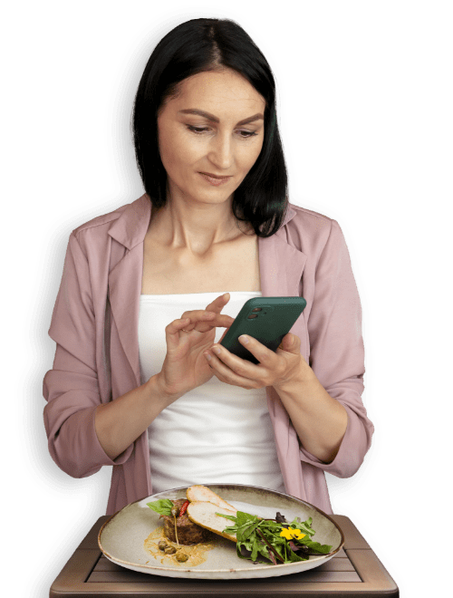 woman food smartphone