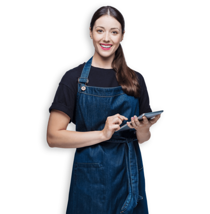 woman apron smartphone