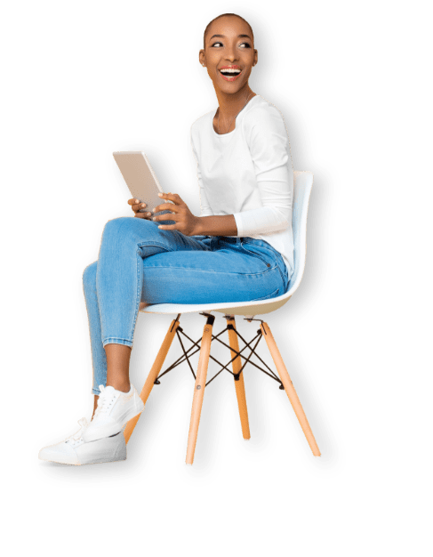 woman sitting with ipad