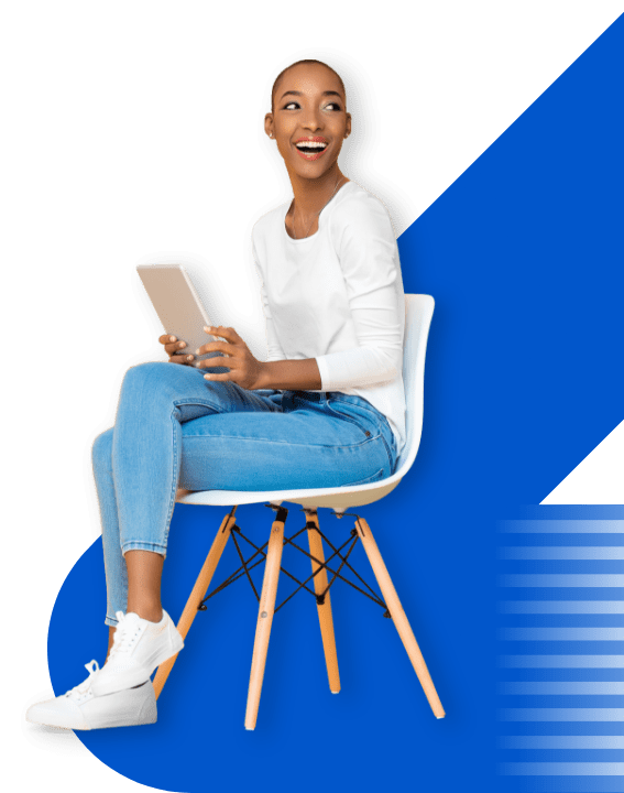 woman sitting with ipad