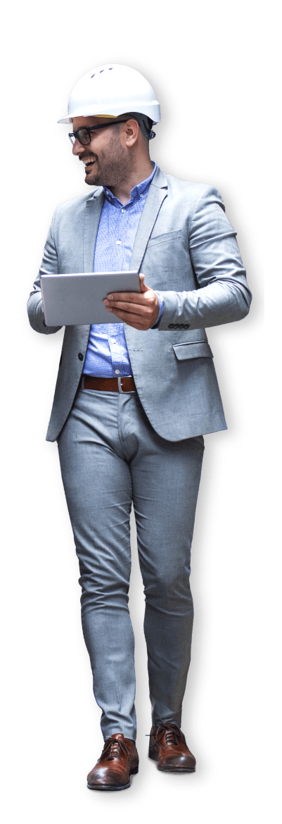 man with tablet and helmet