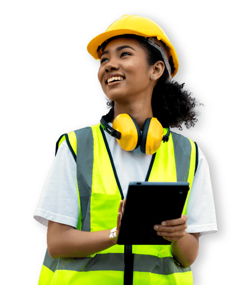 smiling woman with tablet