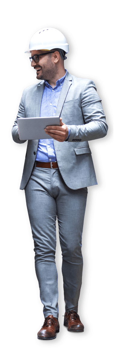 whole man with tablet and helmet