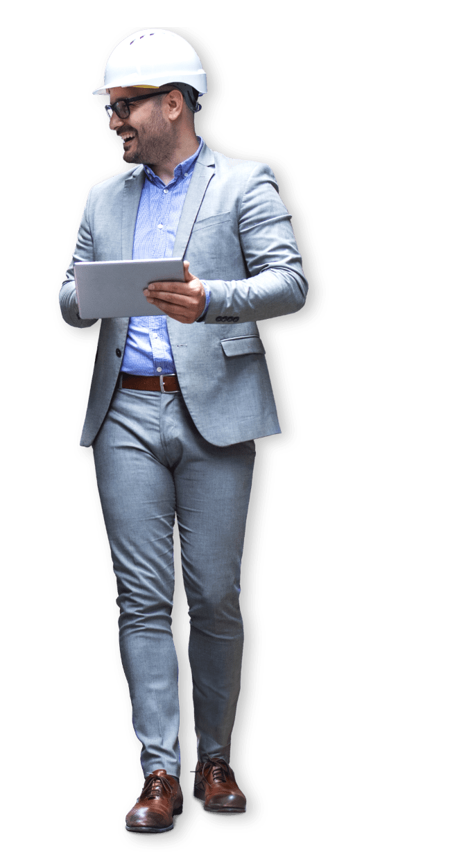 whole man with tablet and helmet