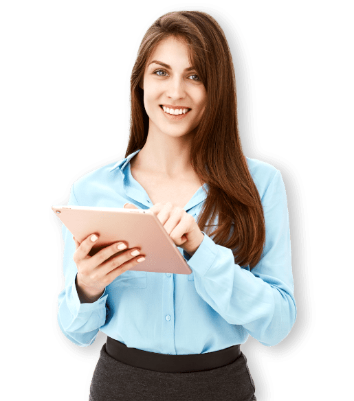 smiling woman with tablet