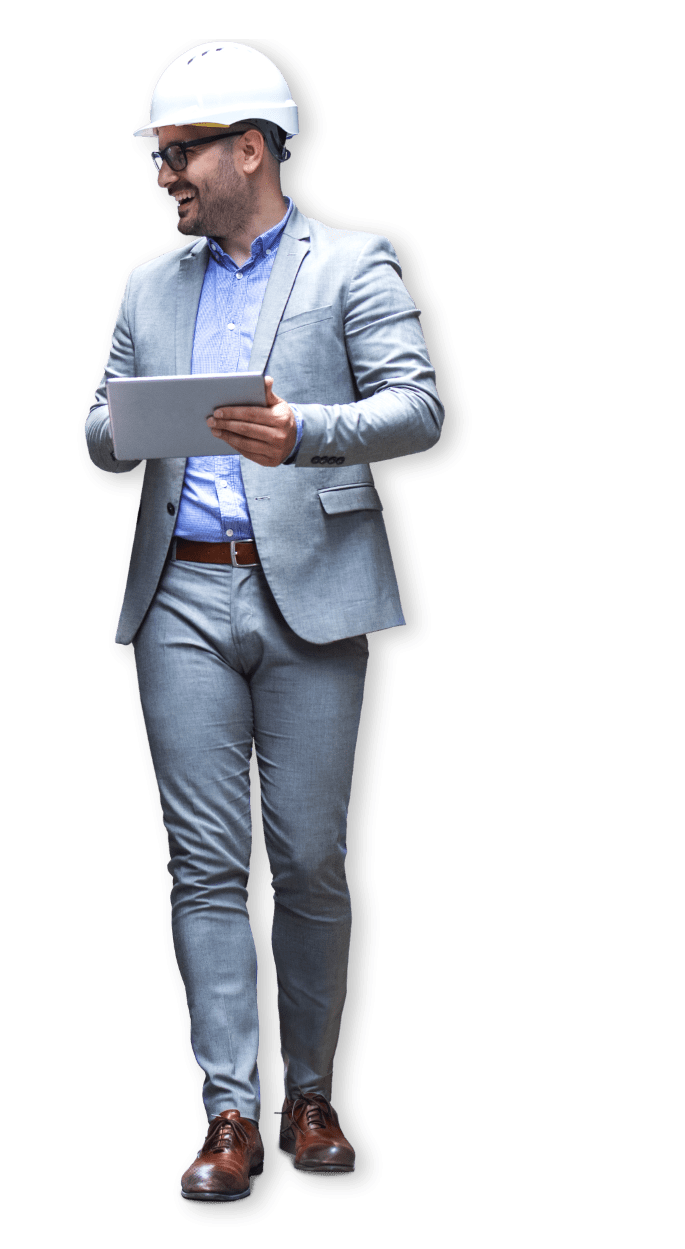 whole man with tablet and helmet