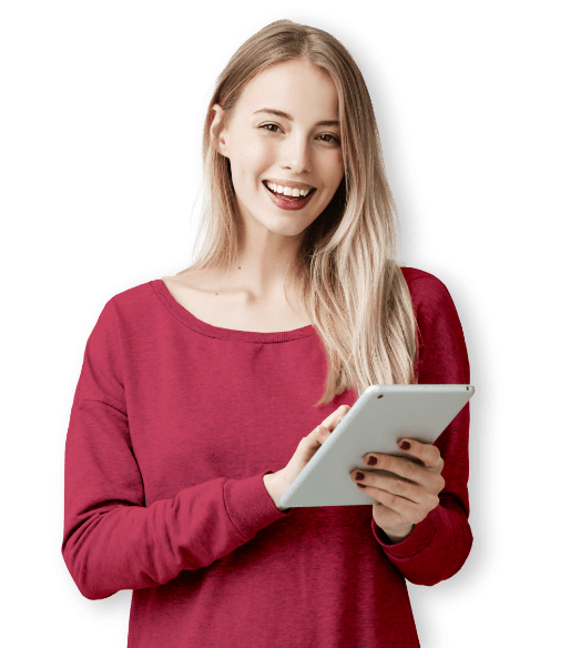 smiling woman with tablet
