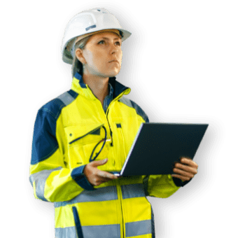 woman with laptop and helmet