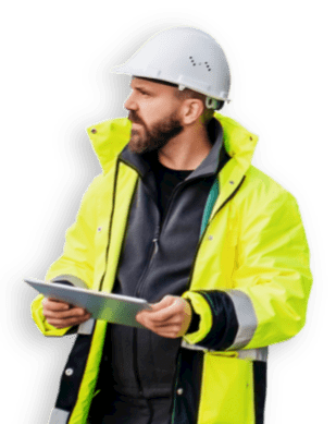 man with tablet and helmet