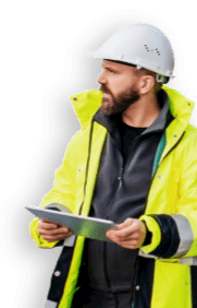 man with tablet and helmet