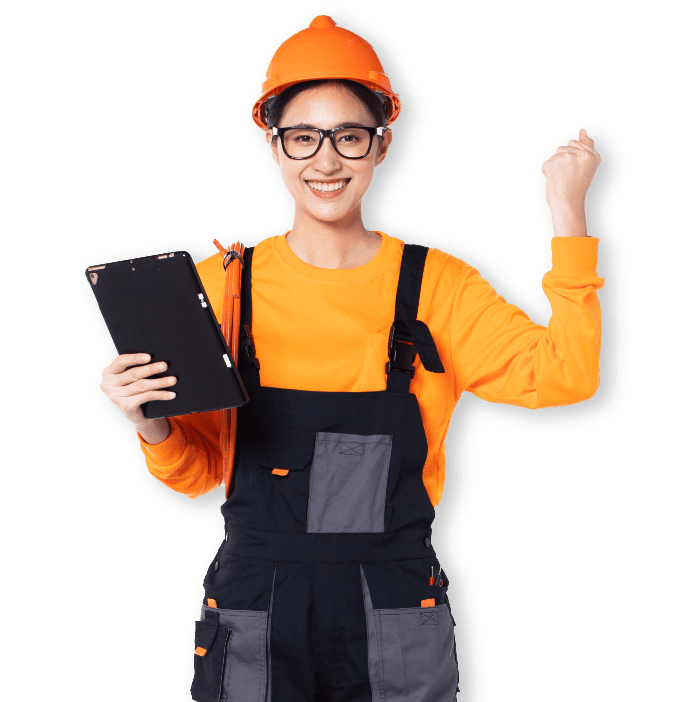 smiling woman with tablet