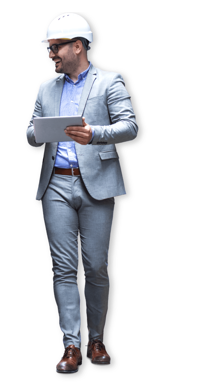 whole man with tablet and helmet