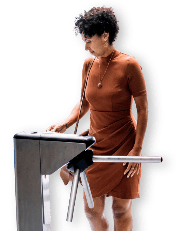 woman at the turnstiles