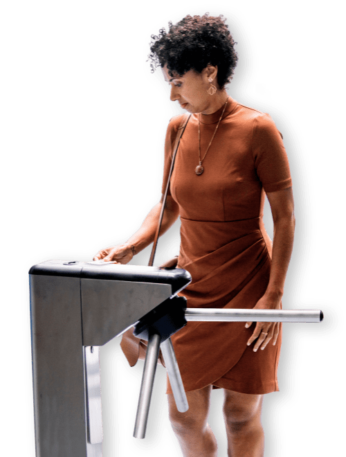 woman at the turnstiles