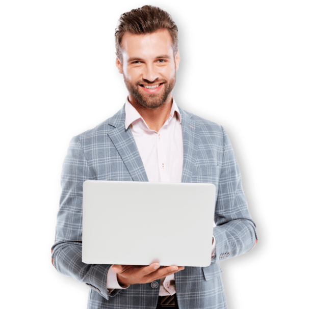 smiling man with laptop