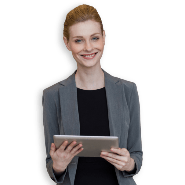 smiling woman with tablet