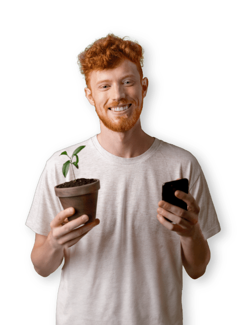man with vase and plant smartphone
