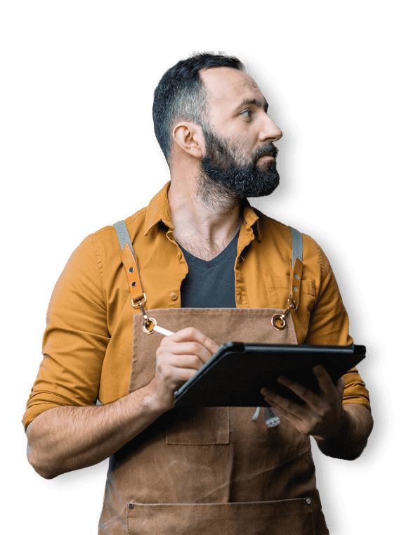 Man artisan with tablet